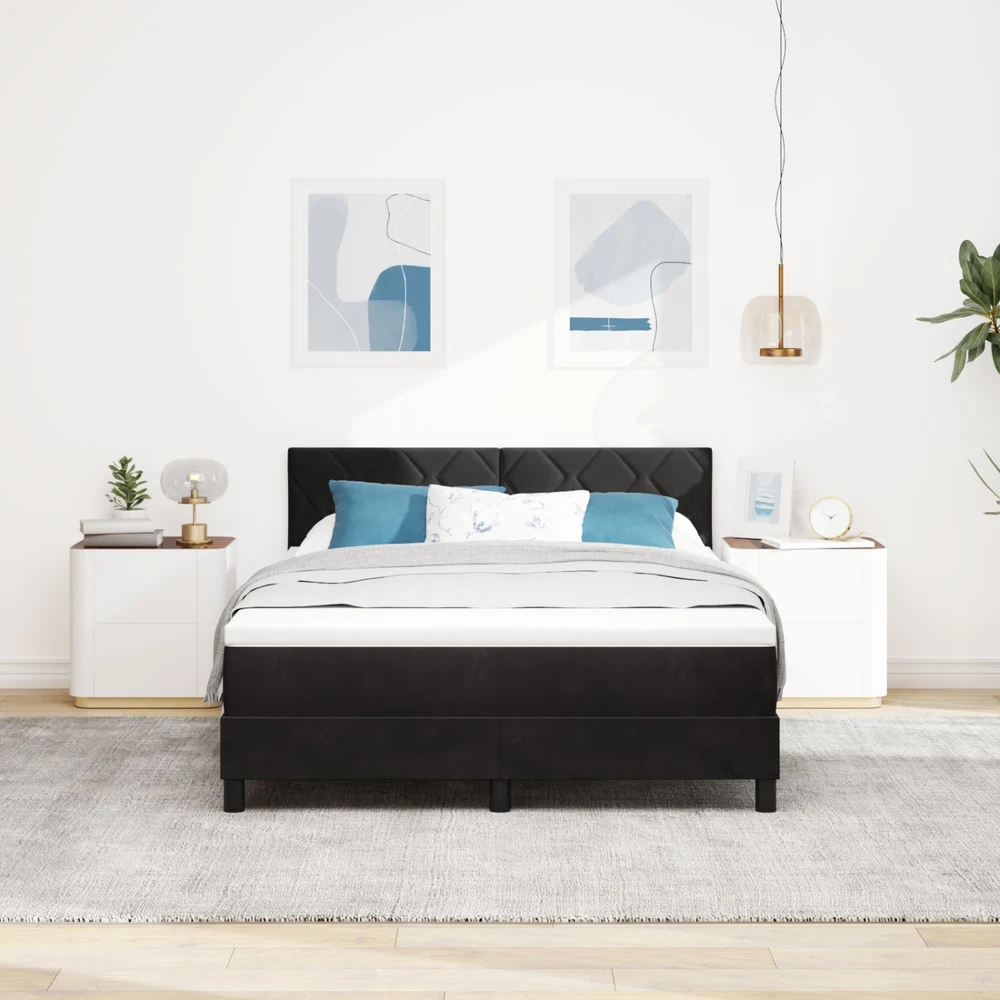 LED Čiužinio Lova su galvūgalio Juoda 140 x 190 cm Aksomas