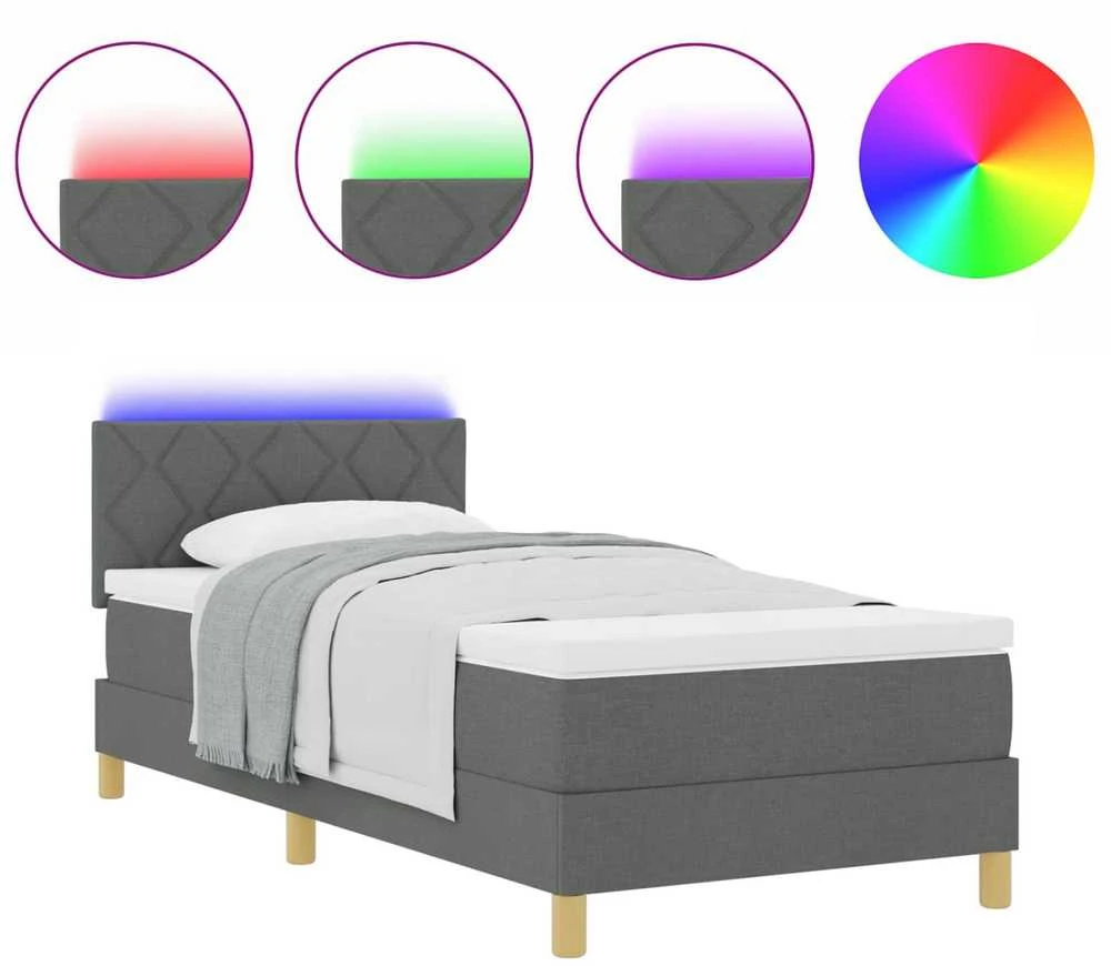 LED Čiužinio Lova Tamsiai pilka 90 x 200 cm audinys