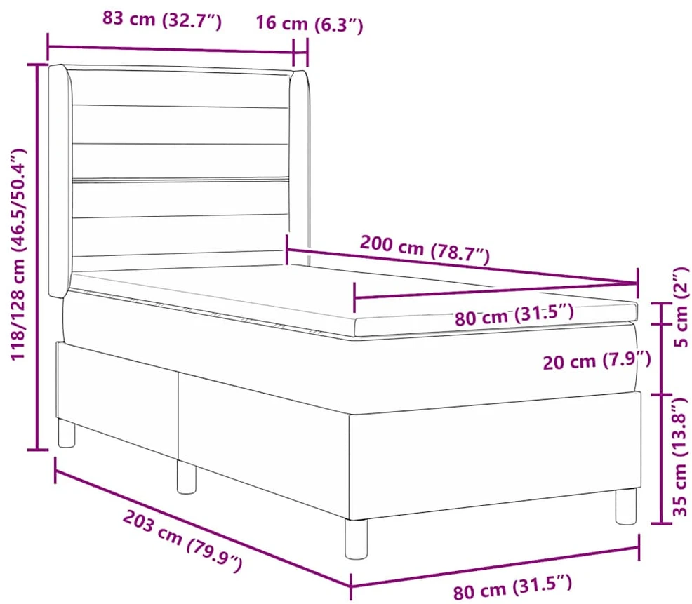 LED Čiužinio Lova su čiužiniu Tamsiai pilka 80 x 200 cm audinys