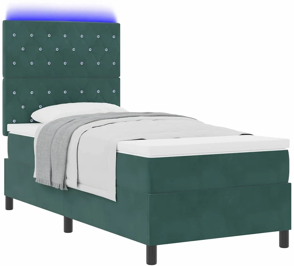 LED Čiužinio Lova su čiužiniu Tamsiai žalia 90 x 190 cm Aksomas