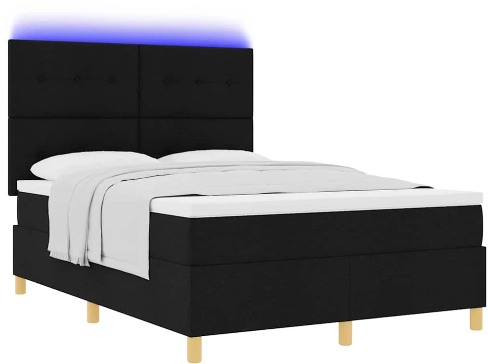 LED Čiužinio Lova su galvūgalio Juoda 140 x 200 cm audinys
