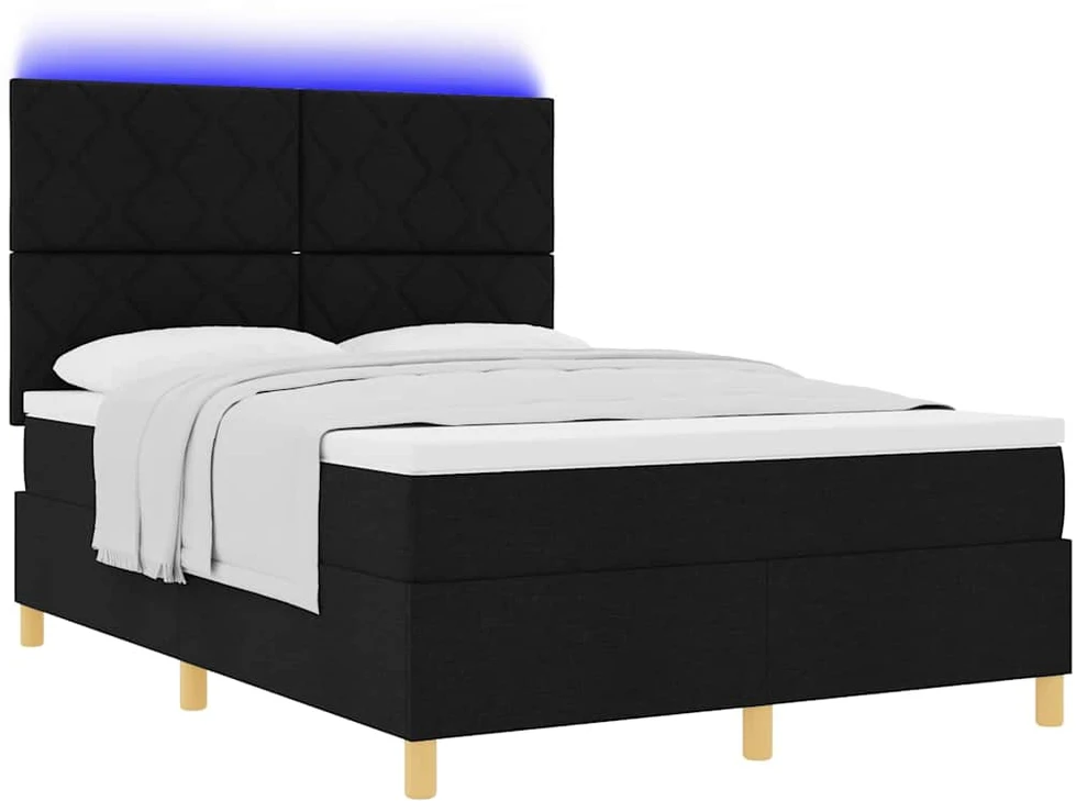 LED Čiužinio Lova su galvūgalio Juoda 140 x 190 cm audinys