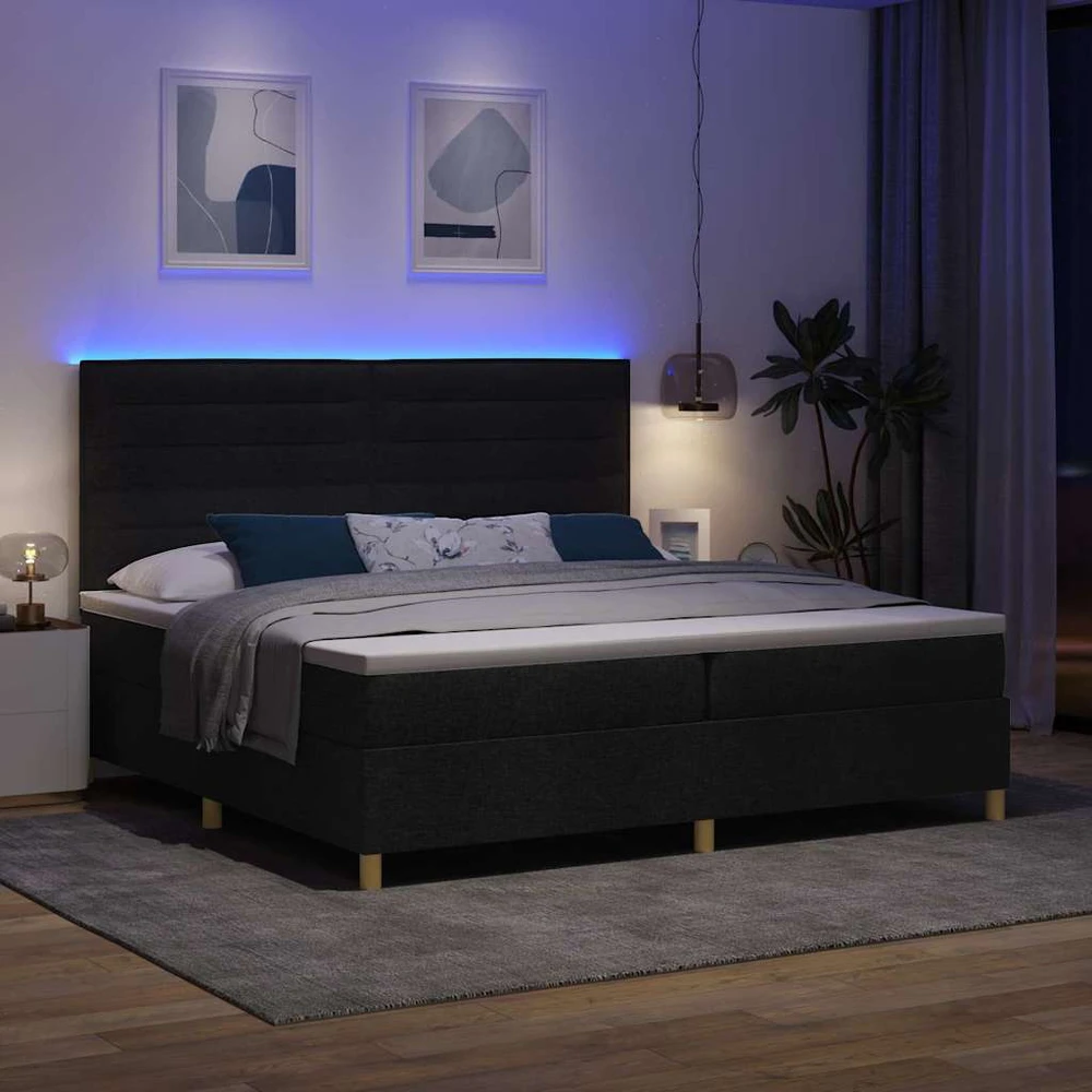 LED Čiužinio Lova su galvūgalio Juoda 200 x 200 cm audinys