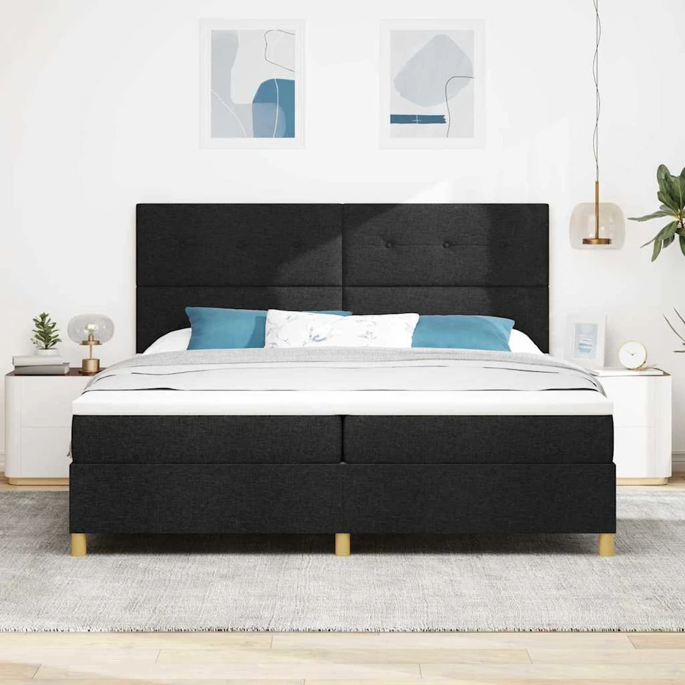 LED Čiužinio Lova su galvūgalio Juoda 200 x 200 cm audinys