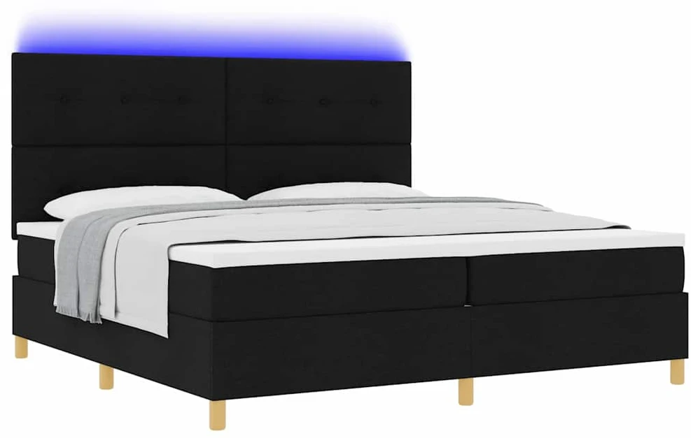 LED Čiužinio Lova su galvūgalio Juoda 200 x 200 cm audinys