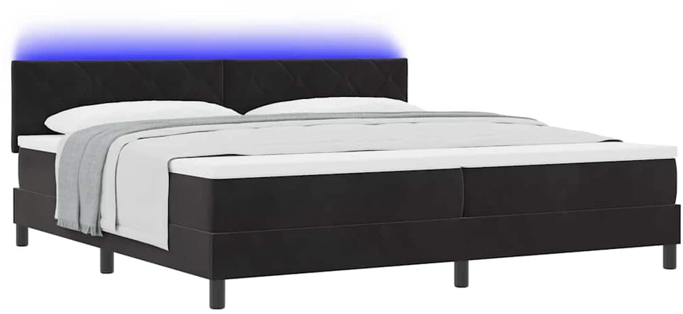 LED Čiužinio Lova su galvūgalio Juoda 200 x 200 cm Aksomas