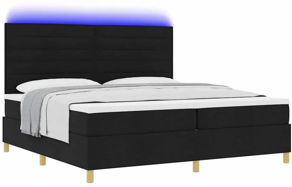 LED Čiužinio Lova su galvūgalio Juoda 200 x 200 cm audinys