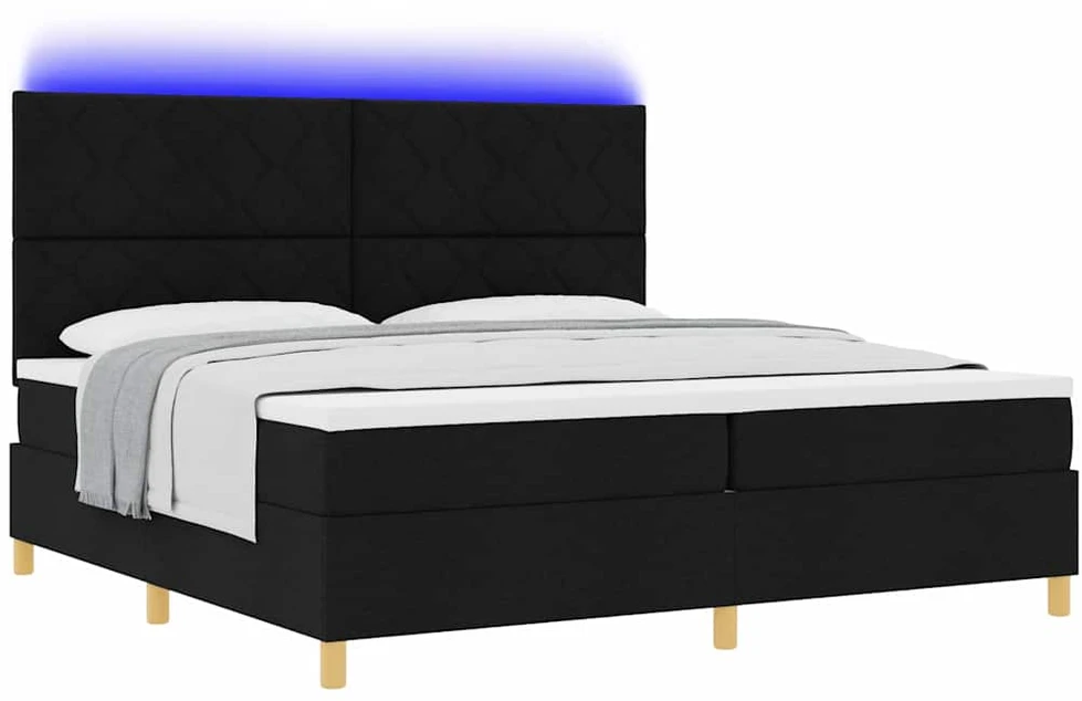 LED Čiužinio Lova su galvūgalio Juoda 200 x 200 cm audinys