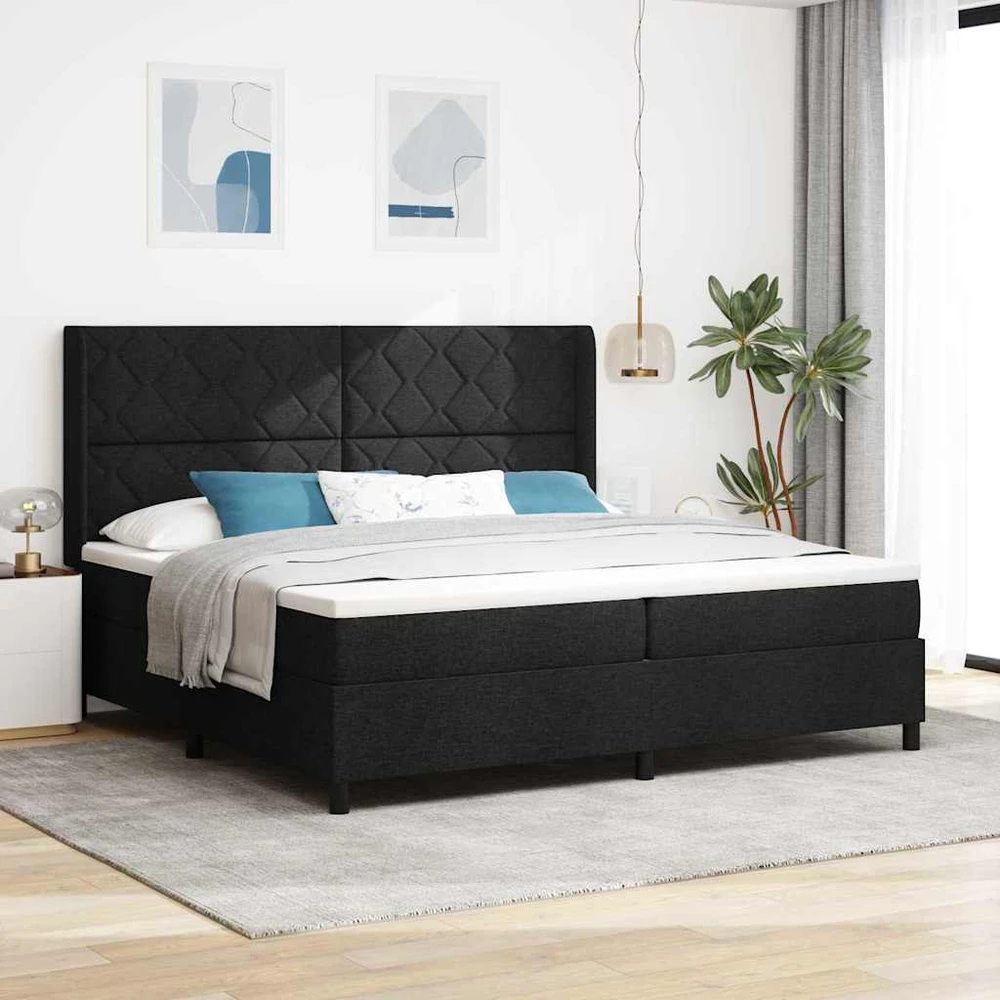 LED Čiužinio Lova su galvūgalio Juoda 200 x 200 cm audinys