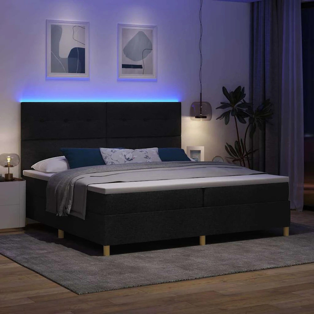 LED Čiužinio Lova su galvūgalio Juoda 200 x 200 cm audinys