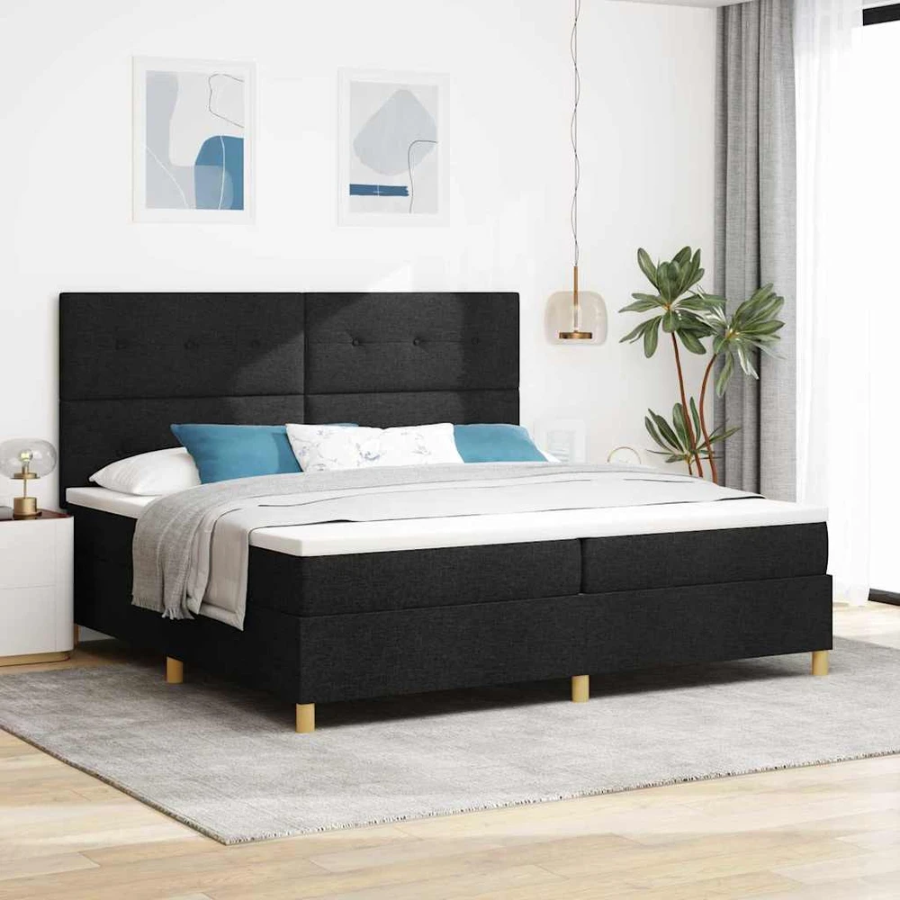 LED Čiužinio Lova su galvūgalio Juoda 200 x 200 cm audinys