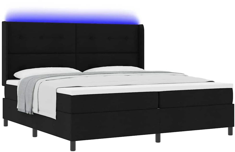 LED Čiužinio Lova su galvūgalio Juoda 200 x 200 cm audinys