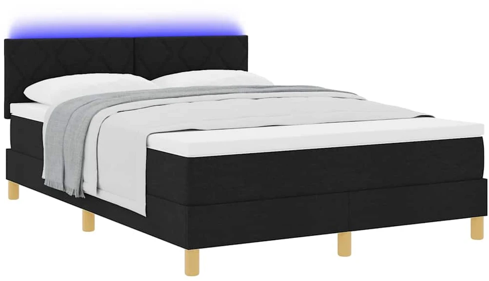LED Čiužinio Lova su galvūgalio Juodas 140 x 190 cm audinys