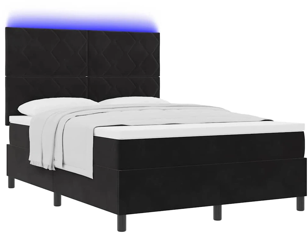 LED Čiužinio Lova su galvūgalio Juodas 160 x 200 cm Aksomas