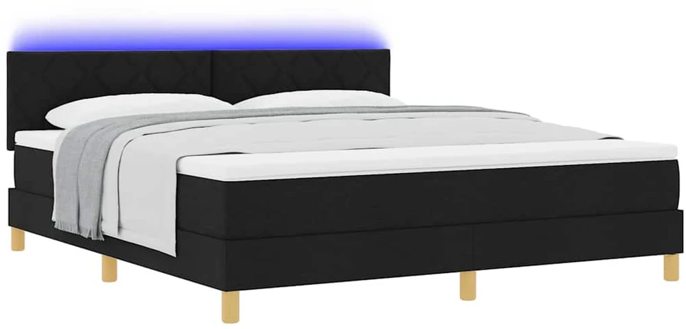 LED Čiužinio Lova su galvūgalio Juodas 180 x 200 cm audinys