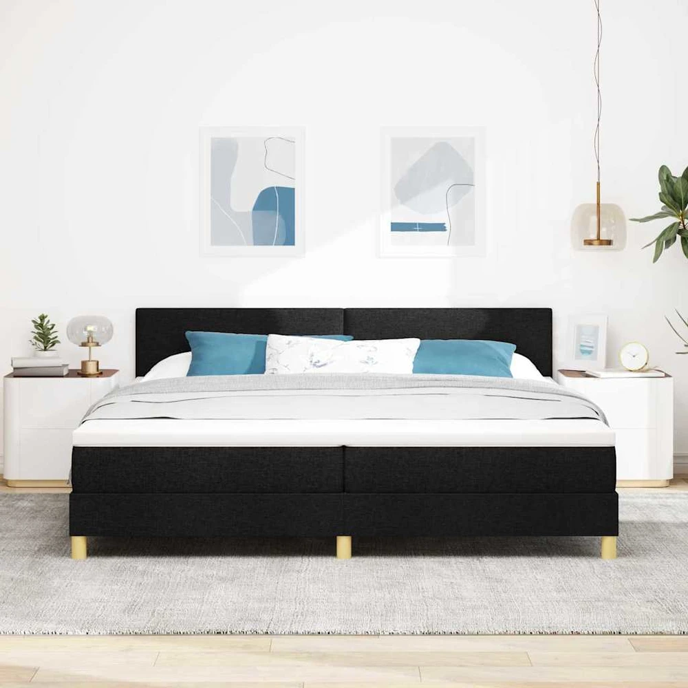 LED Čiužinio Lova su galvūgalio Juodas 200 x 200 cm audinys