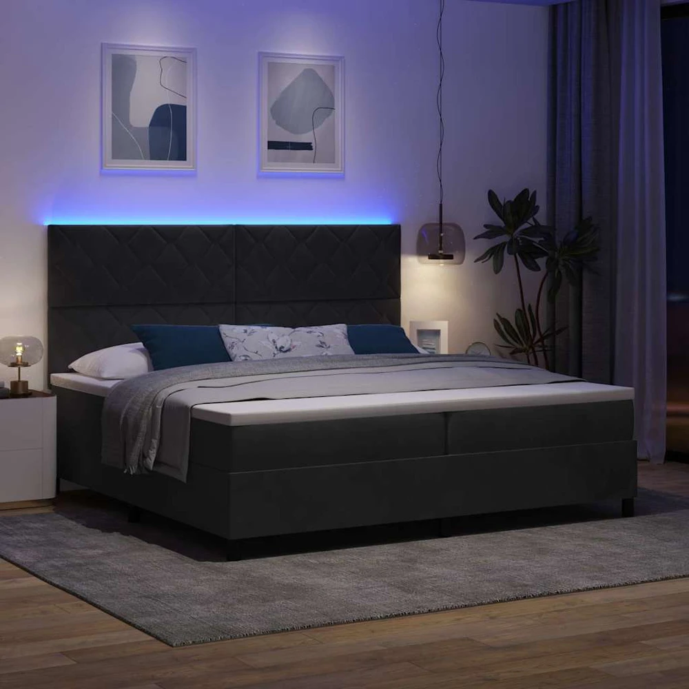 LED Čiužinio Lova su galvūgalio Juodas 200 x 200 cm Aksomas
