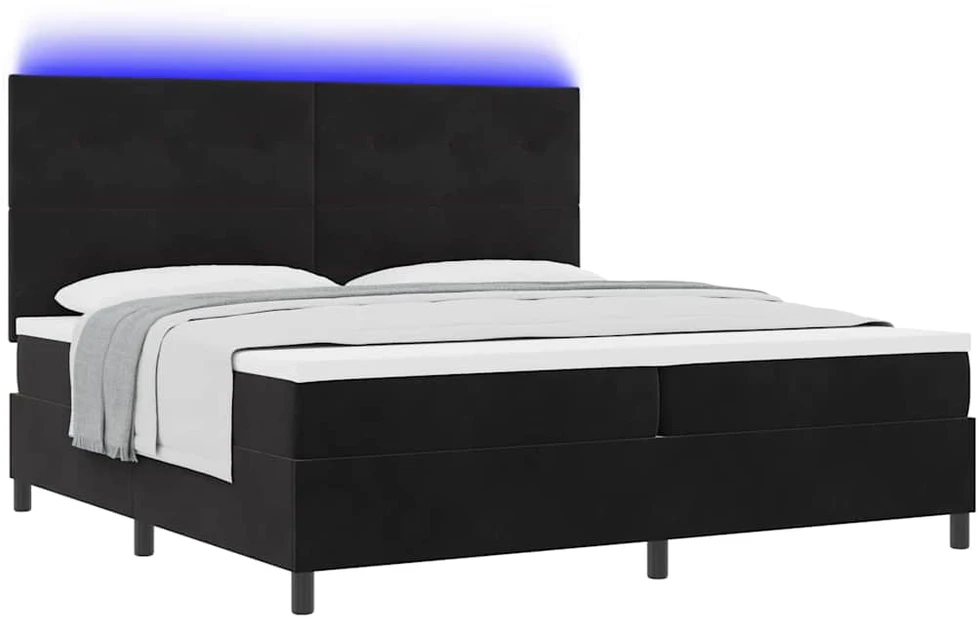 LED Čiužinio Lova su galvūgalio Juodas 200 x 200 cm Aksomas