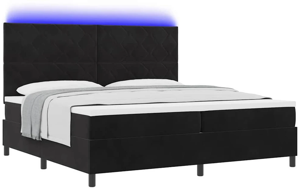 LED Čiužinio Lova su galvūgalio Juodas 200 x 200 cm Aksomas