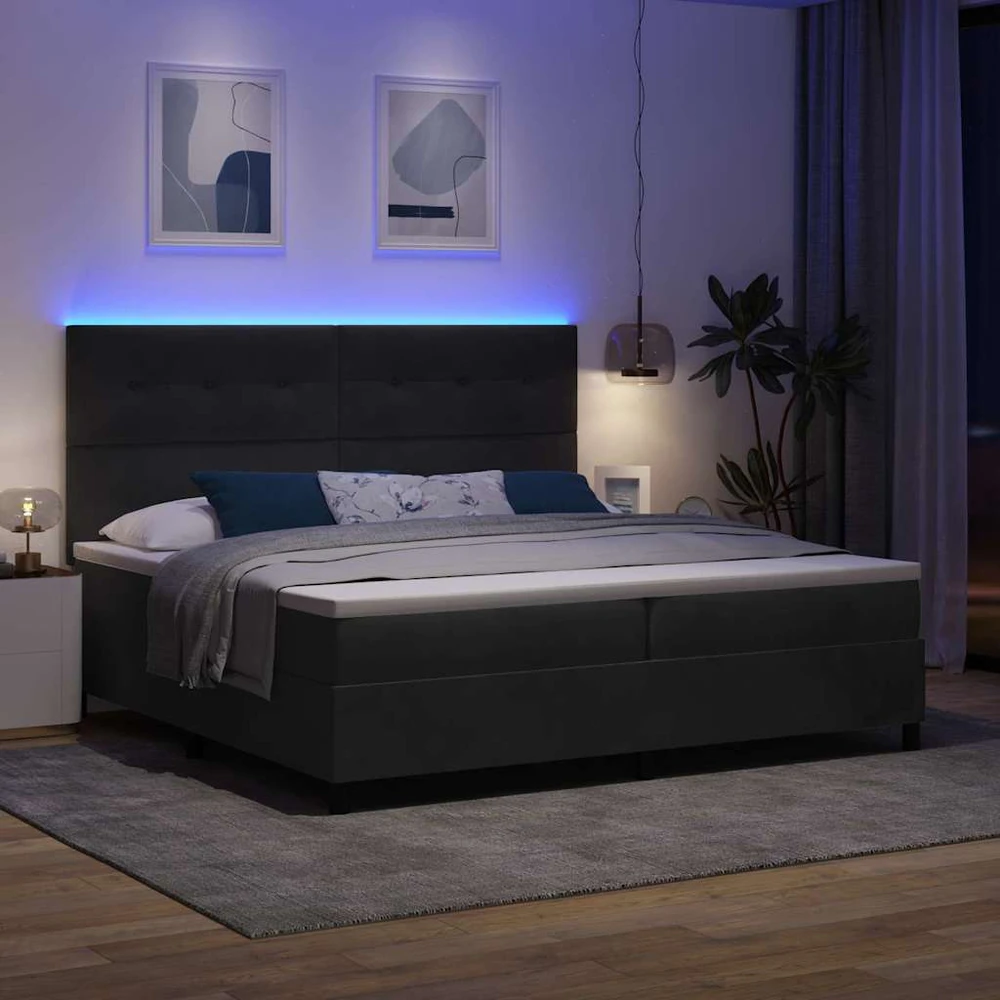 LED Čiužinio Lova su galvūgalio Juodas 200 x 200 cm Aksomas