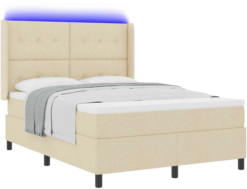 LED Čiužinio Lova su galvūgalio Kreminė 160 x 200 cm audinys