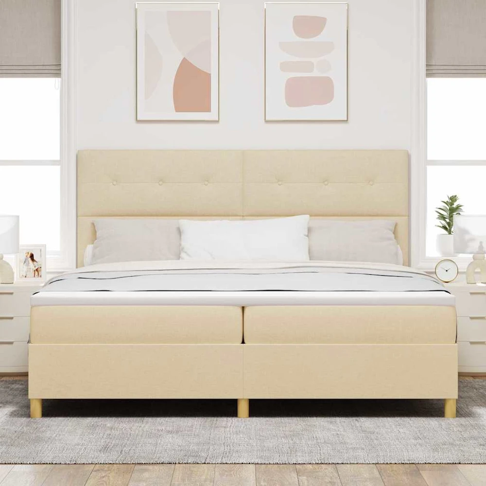 LED Čiužinio Lova su galvūgalio Kreminė 200 x 200 cm audinys