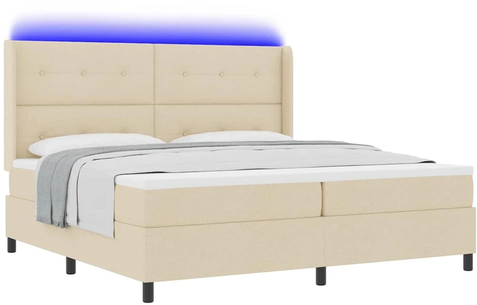 LED Čiužinio Lova su galvūgalio Kreminė 200 x 200 cm audinys
