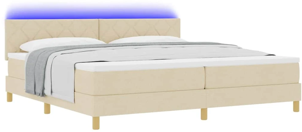 LED Čiužinio Lova su galvūgalio Kreminė 200 x 200 cm audinys