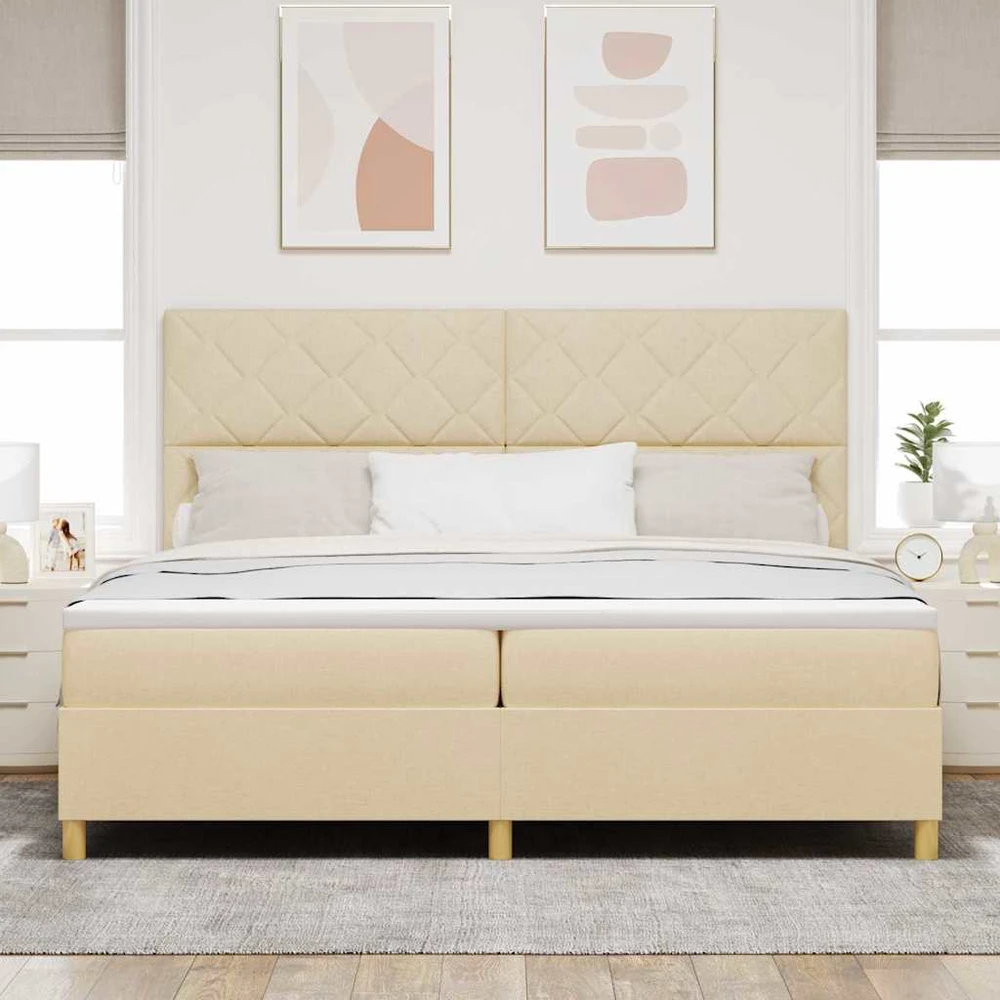 LED Čiužinio Lova su galvūgalio Kreminė 200 x 200 cm audinys