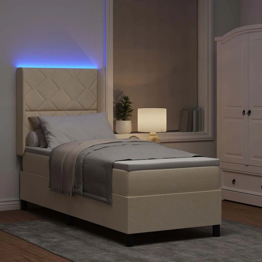 LED Čiužinio Lova su galvūgalio Kreminė 80 x 200 cm audinys