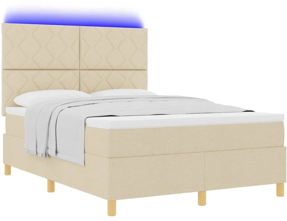 LED Čiužinio Lova su galvūgalio Kreminė 160 x 200 cm audinys
