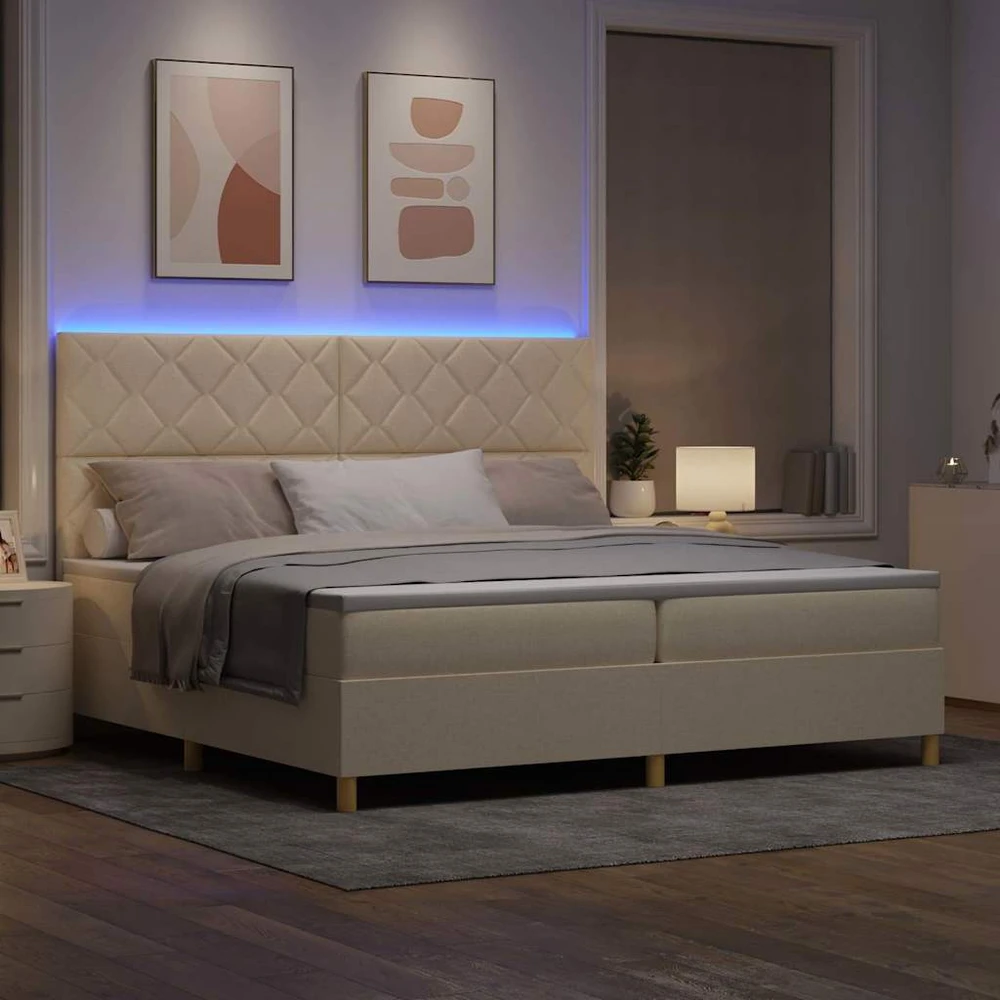 LED Čiužinio Lova su galvūgalio Kreminė 200 x 200 cm audinys