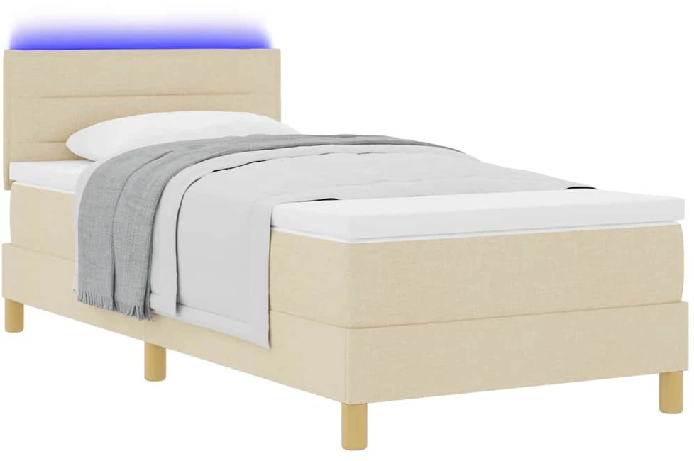 LED Čiužinio Lova su galvūgalio Kreminė 90 x 190 cm audinys