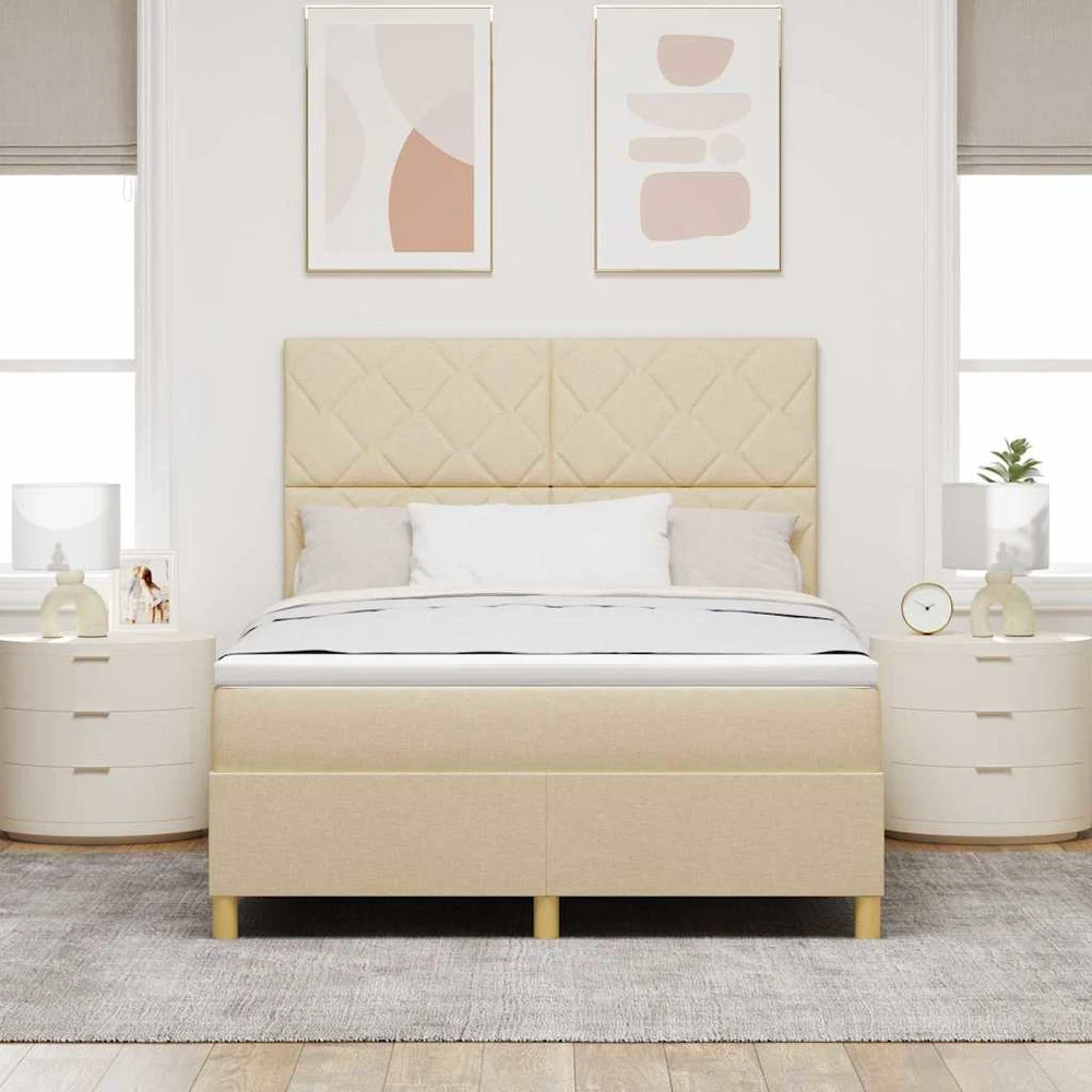 LED Čiužinio Lova su galvūgalio Kreminė 160 x 200 cm audinys