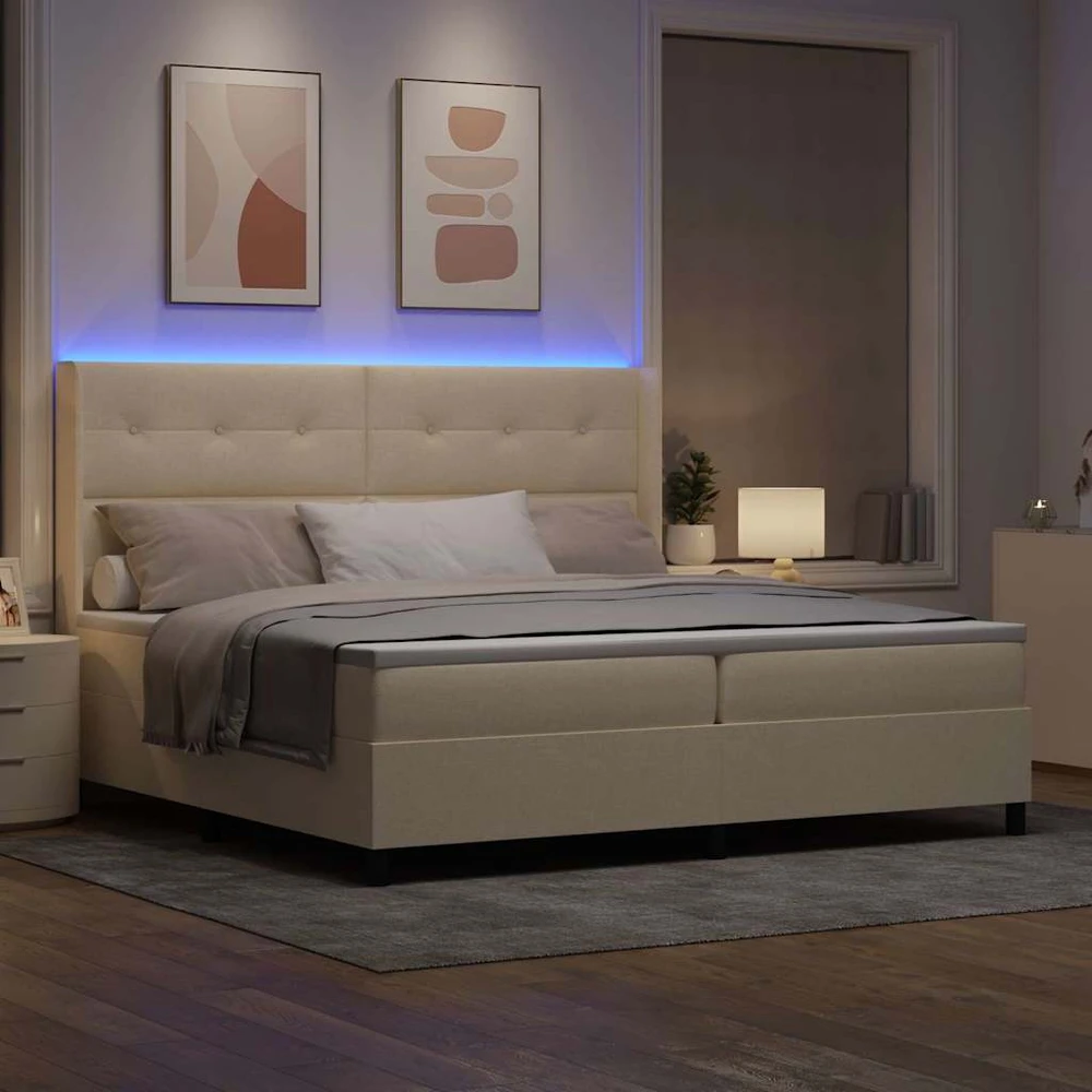 LED Čiužinio Lova su galvūgalio Kreminė 200 x 200 cm audinys