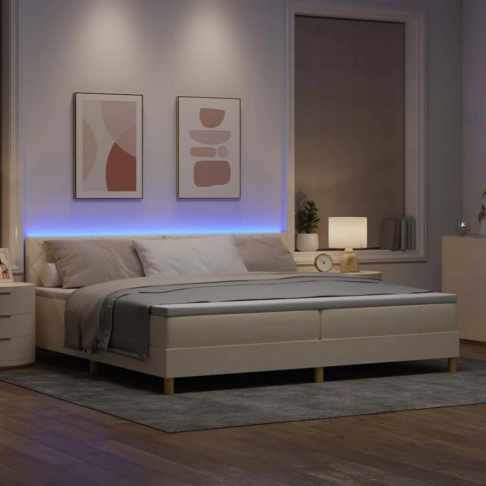 LED Čiužinio Lova su galvūgalio Kreminė 200 x 200 cm audinys