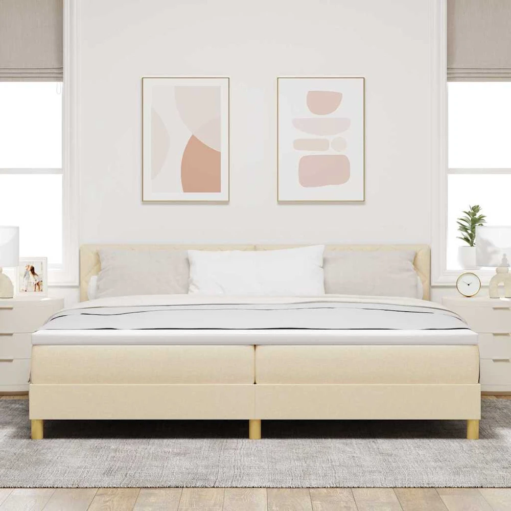 LED Čiužinio Lova su galvūgalio Kreminė 200 x 200 cm audinys