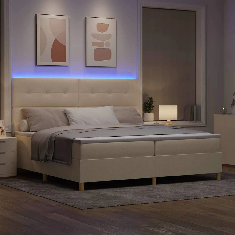 LED Čiužinio Lova su galvūgalio Kreminė 200 x 200 cm audinys