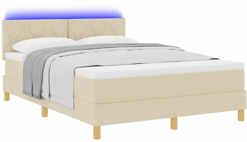 LED Čiužinio Lova su galvūgalio Kreminė 140 x 200 cm audinys