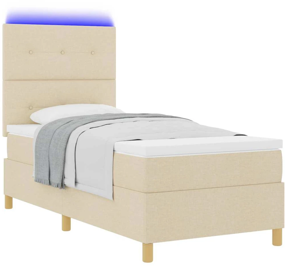 LED Čiužinio Lova su galvūgalio Kreminė 90 x 200 cm audinys
