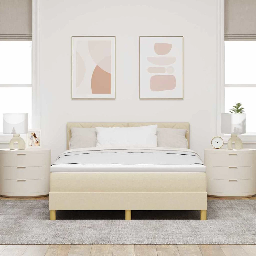 LED Čiužinio Lova su galvūgalio Kreminė 160 x 200 cm audinys