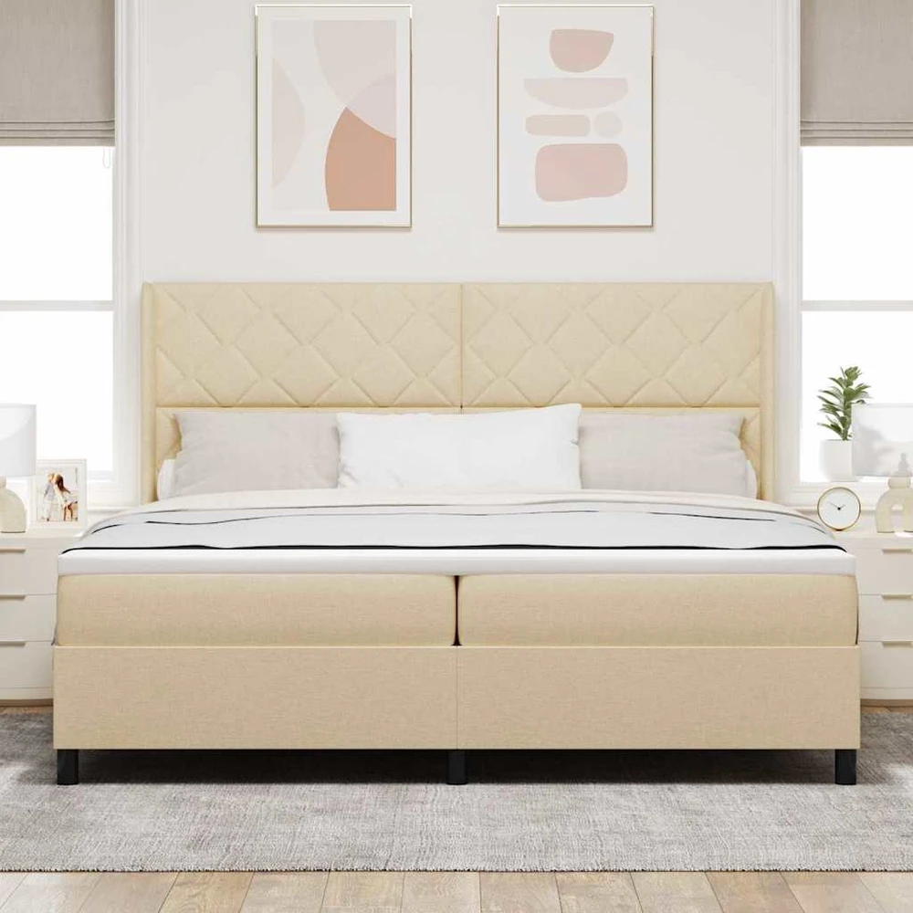 LED Čiužinio Lova su galvūgalio Kreminė 200 x 200 cm audinys