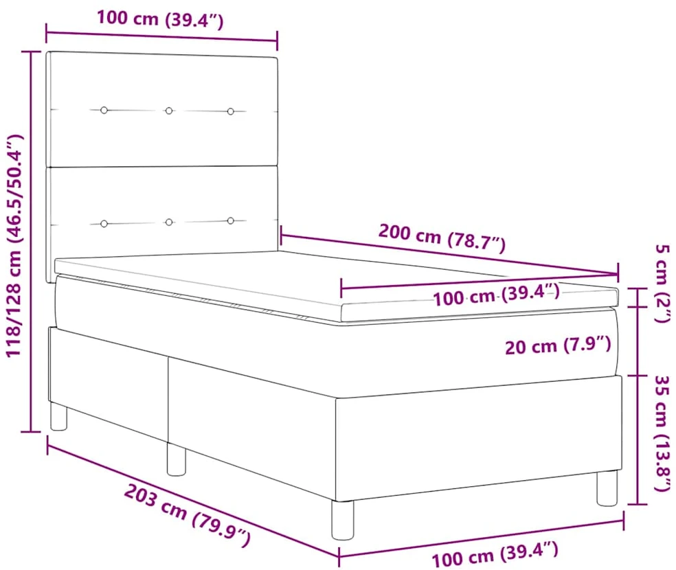 LED Čiužinio Lova su galvūgalio Mėlyna 100 x 200 cm audinys