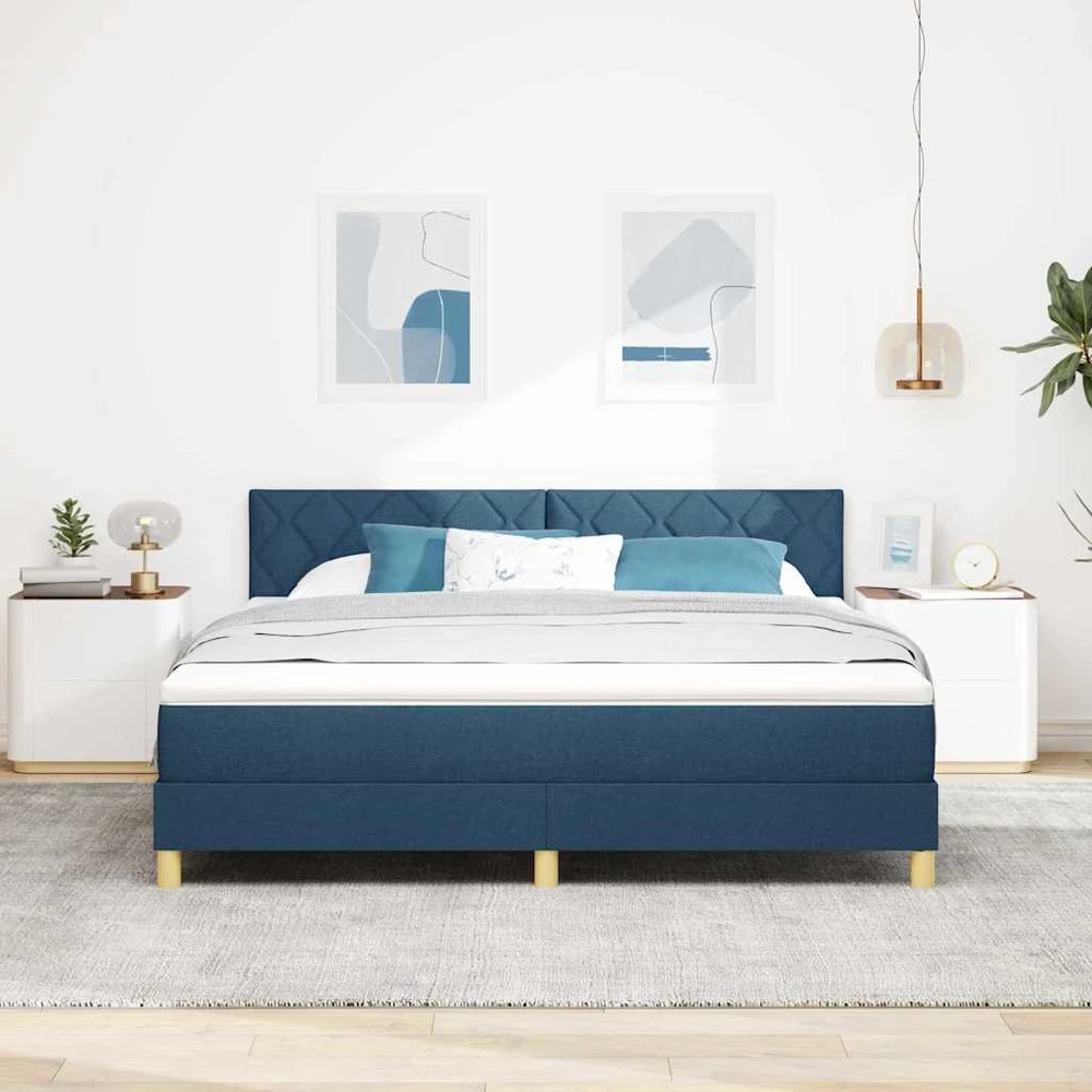 LED Čiužinio Lova su galvūgalio Mėlyna 180 x 200 cm audinys