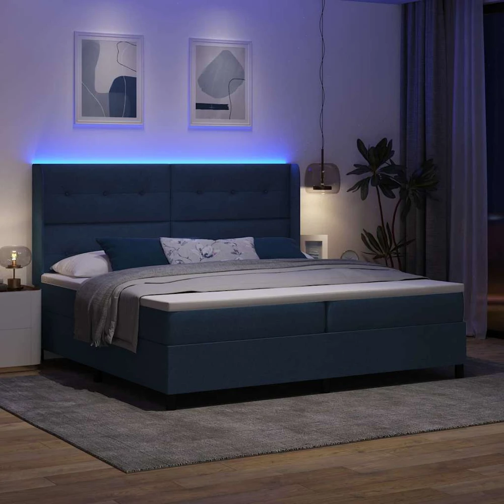 LED Čiužinio Lova su galvūgalio Mėlyna 200 x 200 cm audinys