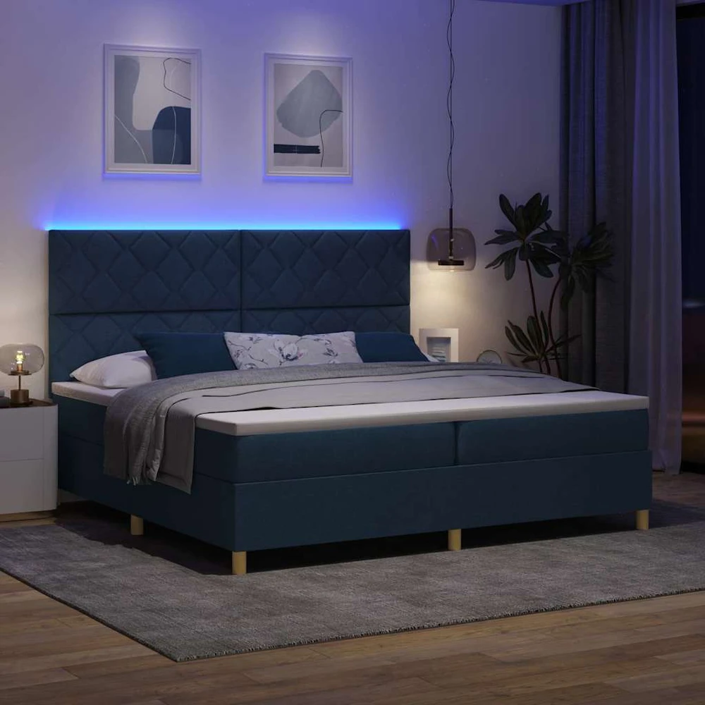 LED Čiužinio Lova su galvūgalio Mėlyna 200 x 200 cm audinys