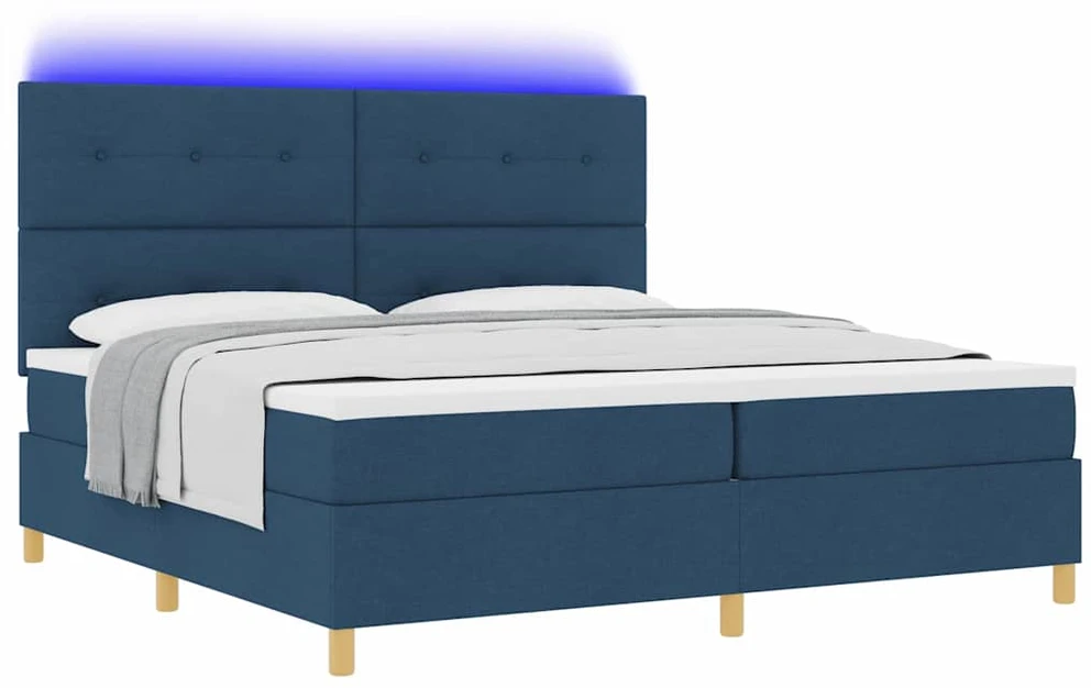 LED Čiužinio Lova su galvūgalio Mėlyna 200 x 200 cm audinys