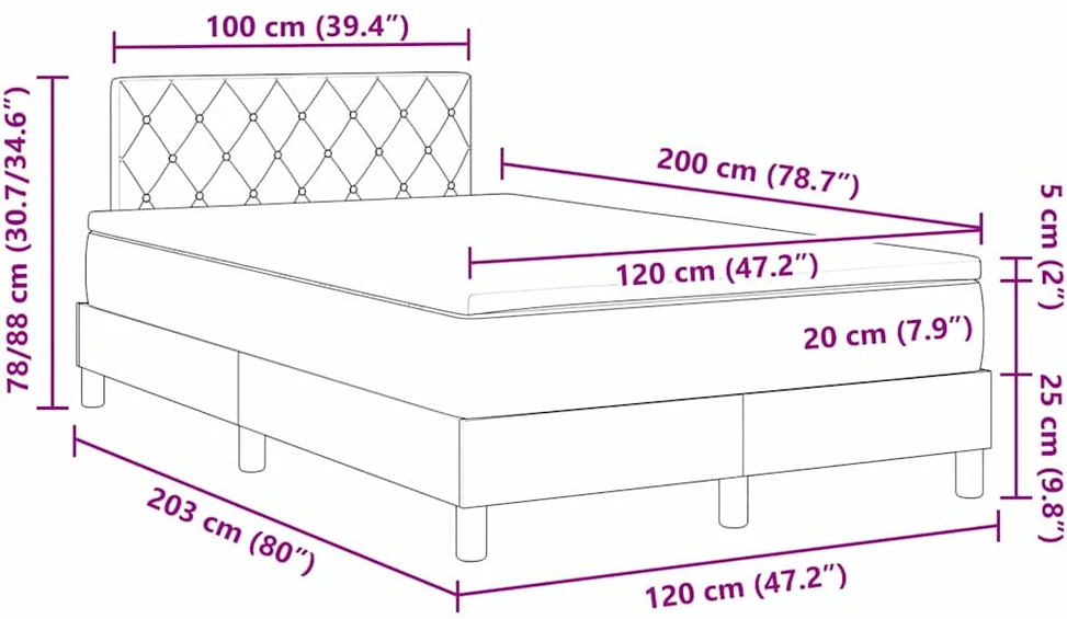 LED Čiužinio Lova su galvūgalio Rožinė 120 x 200 cm Aksomas