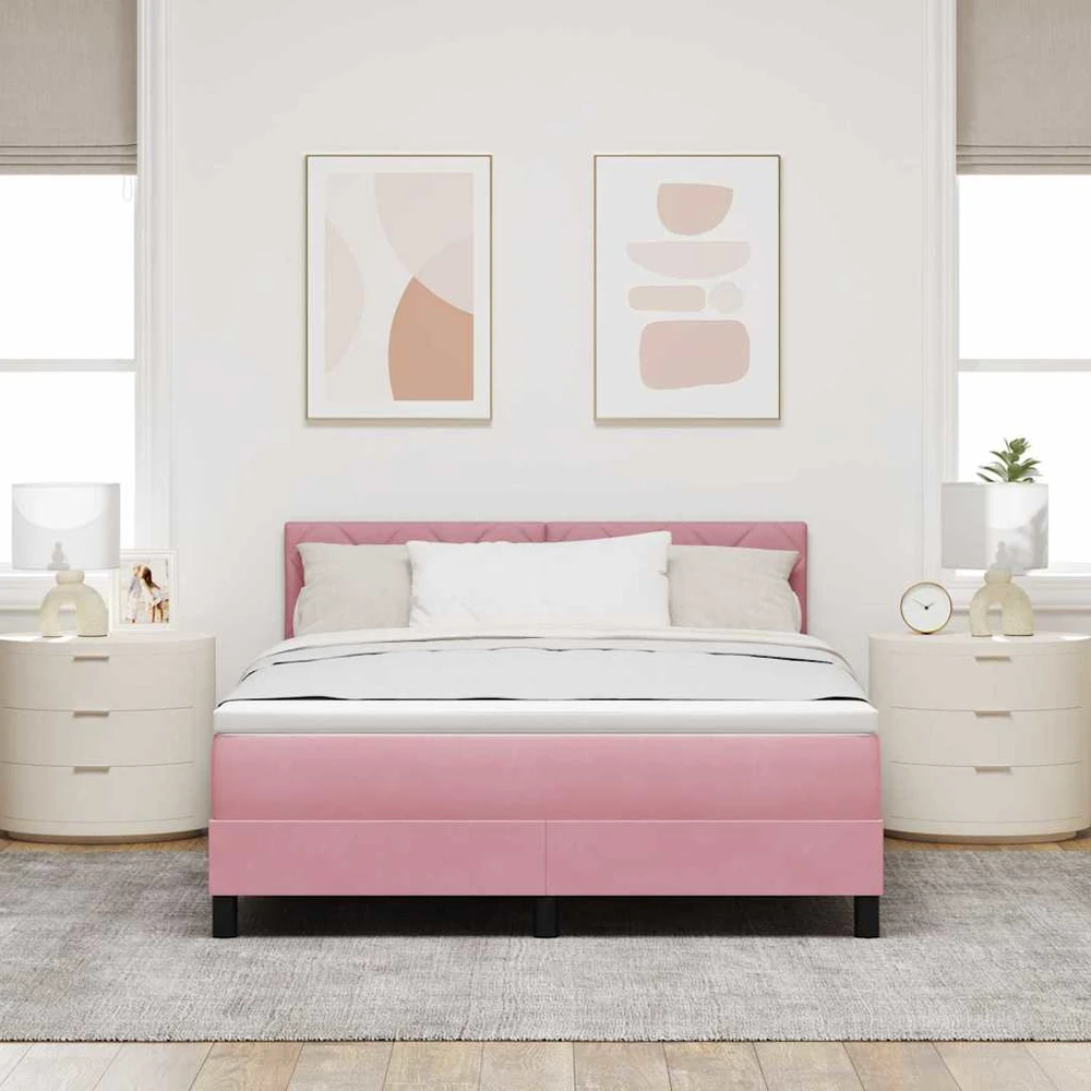 LED Čiužinio Lova su galvūgalio Rožinė 140 x 190 cm Aksomas