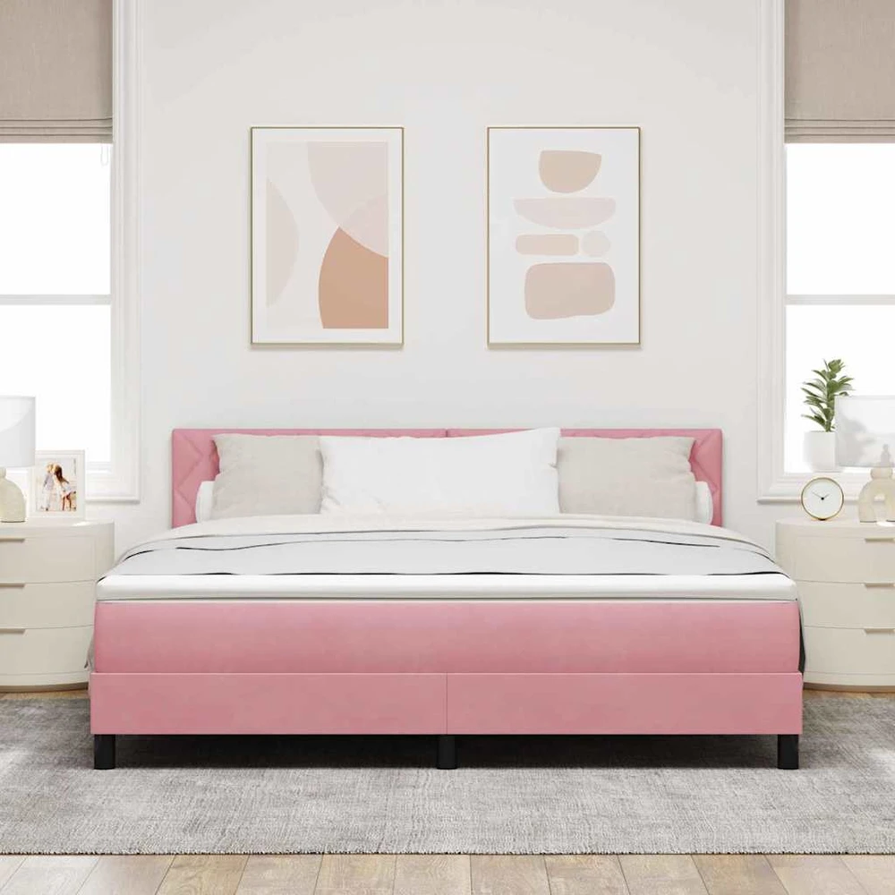 LED Čiužinio Lova su galvūgalio Rožinė 180 x 200 cm Aksomas